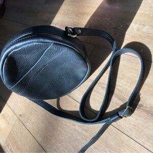 Portland Leather Midnight Black Round Crossbody Bag